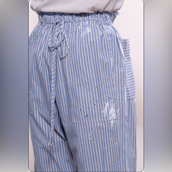 Raquel Allegra Utility Cotton Stripe Painter’s Pants - Blue/White - US Size M - Picture 3 of 10